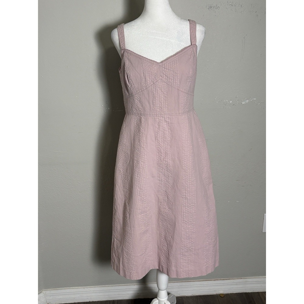 J.Crew Women's 8 Dusty Pink Seersucker Midi Dress Sweetheart Cotton Sundress